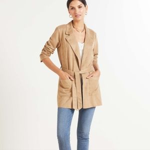 Level 99 faux suede belted cardigan